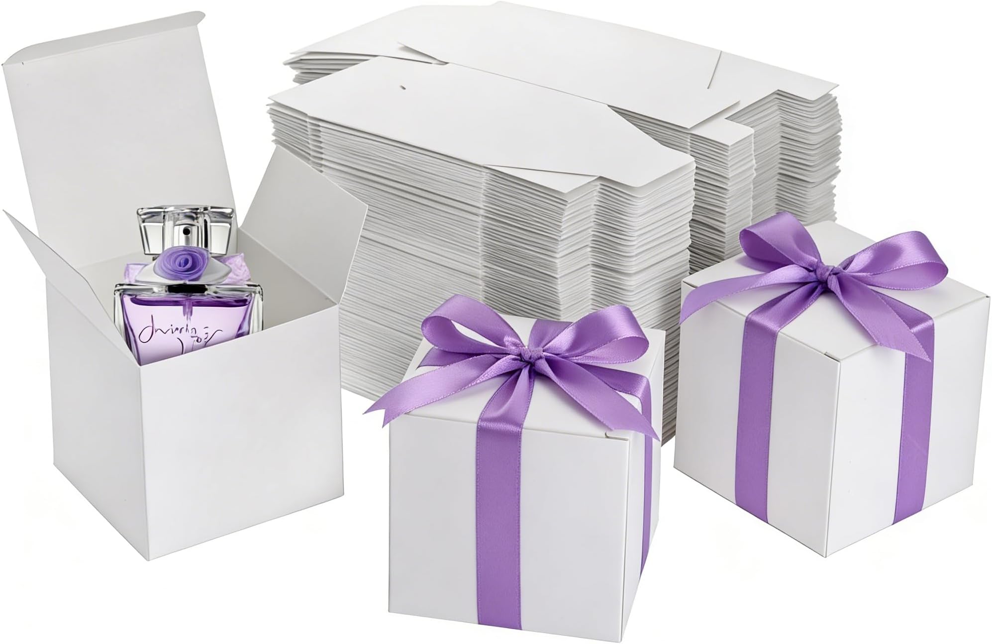 Jucoan 100 Pack White Paper Gift Boxes with Lids, 4 x 4 x 4 Inch Gift Wrapping Box Party Favor Box Goodies Treat Boxes Candy Boxes for Wedding, Bridesmaids Proposal, Birthday, Easter