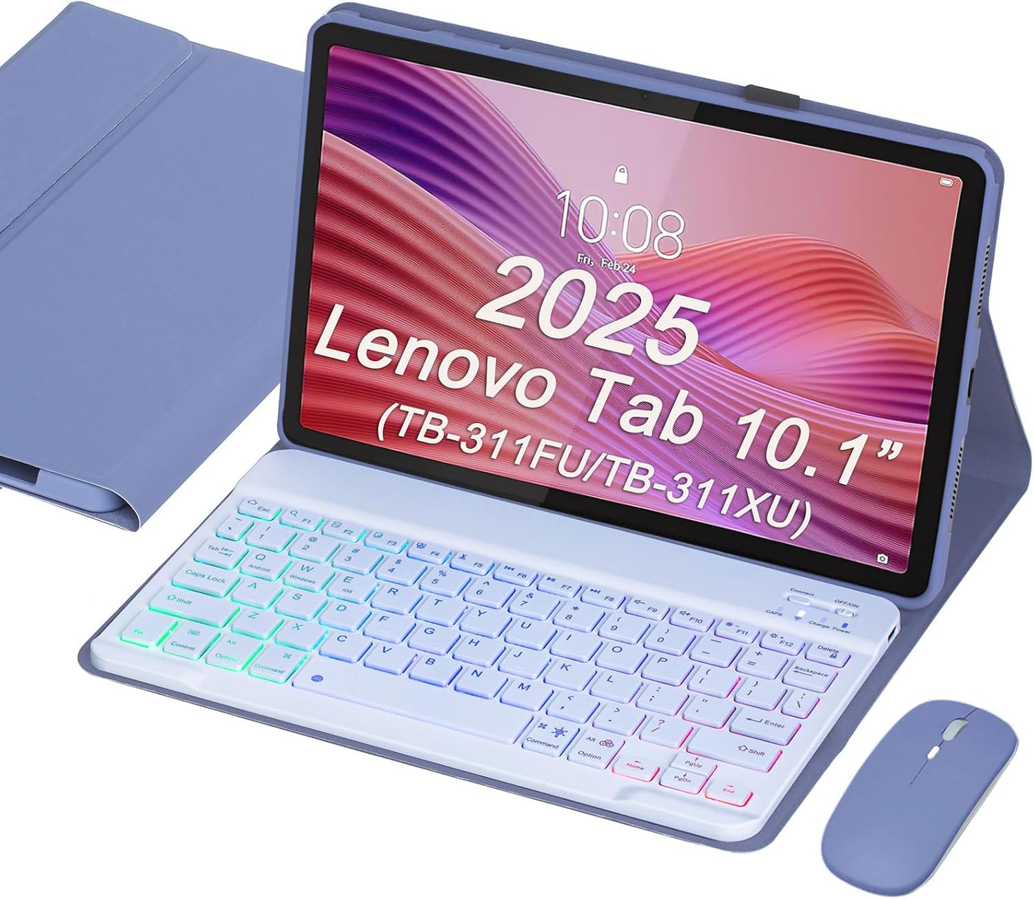 Keyboard Case for Lenovo Tab 10.1” 2025 (TB-311FU/TB-311XU), Wireless Bluetooth Rechargeable Keyboard with Mouse, Backlit RGB Keys, Detachable Design, Slim Protective Cover (Black)
