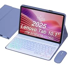 Keyboard Case for Lenovo Tab 10.1 2025 TB-311FU/TB-311XU, Wireless Bluetooth Rechargeable Keyboard with Mouse, Backlit RGB Keys, Detachable Design, Slim Protective Cover Purple