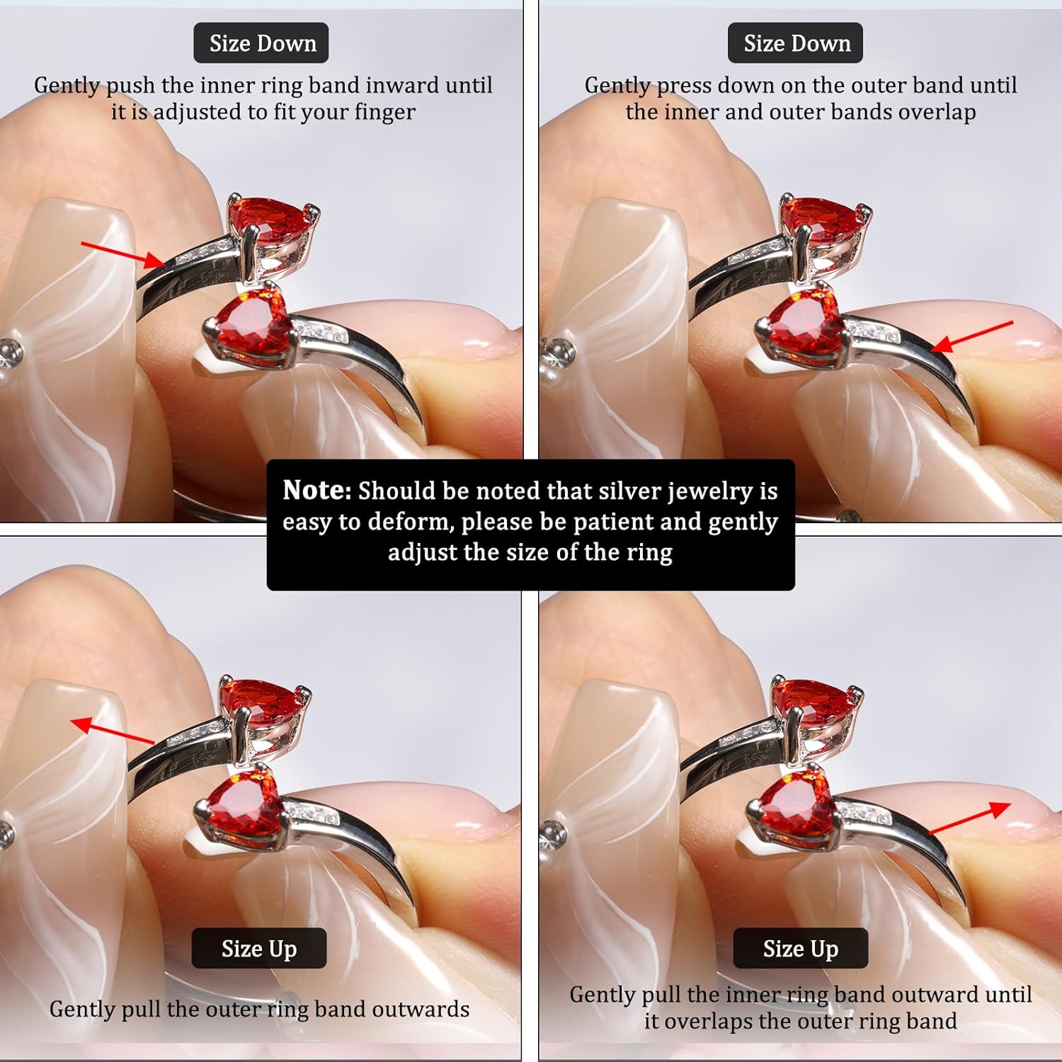 Yaresul 1CT Adjustable Women Heart Ring 925 Sterling Silver Birthstone Rings for Women Promise Ring for her Simulated Gemstone Statement Stackable Band Width 2mm Open Size 5~9 - Image 8