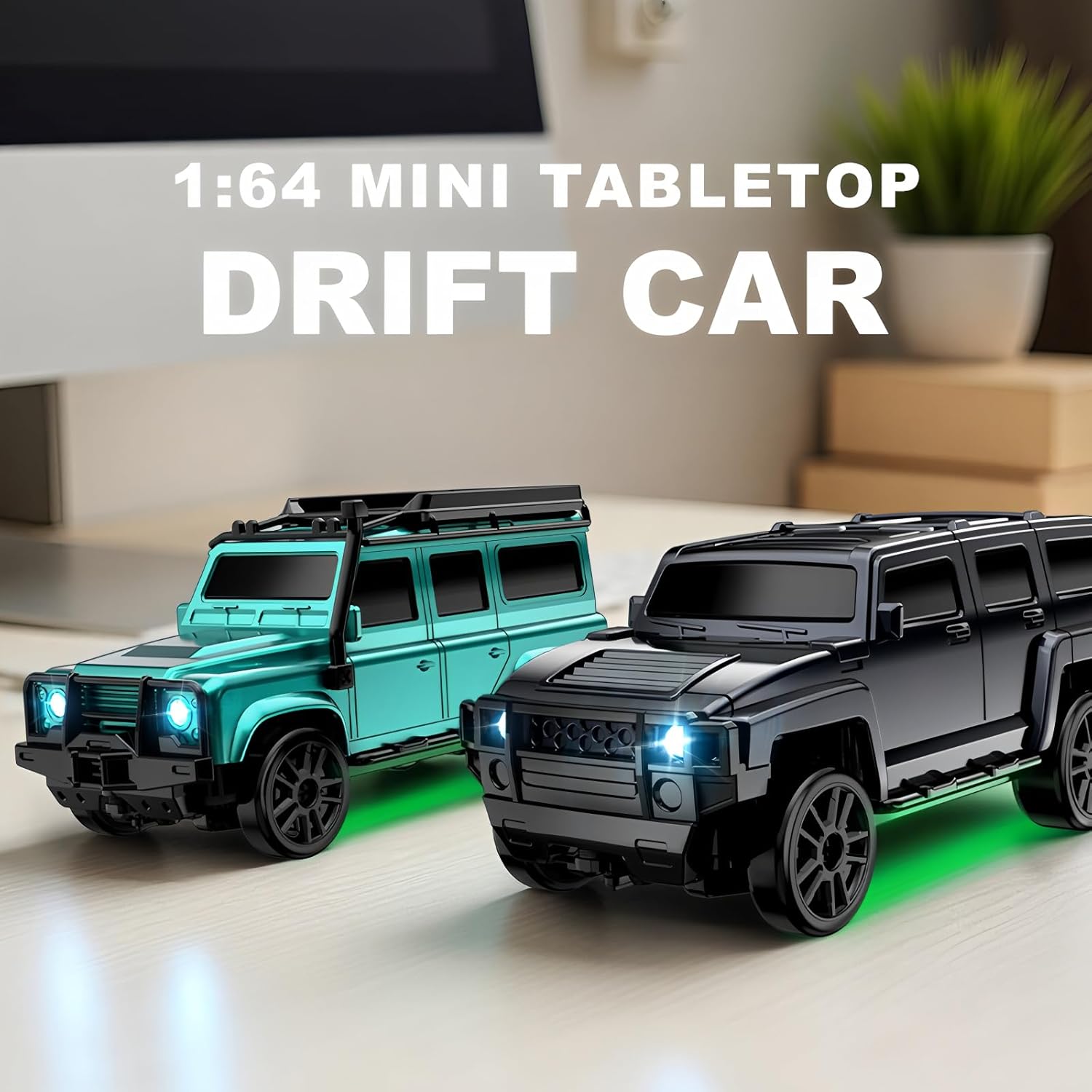 1:64 Desktop RC Drift Muscle Truck, Proportional Steering & 4WD Rig– 2.4GHz Gun Remote Car, Type-C Fast Charge SUV, Multi-Terrain Drift Tires – Learn Advanced Skills Blackout Overlord