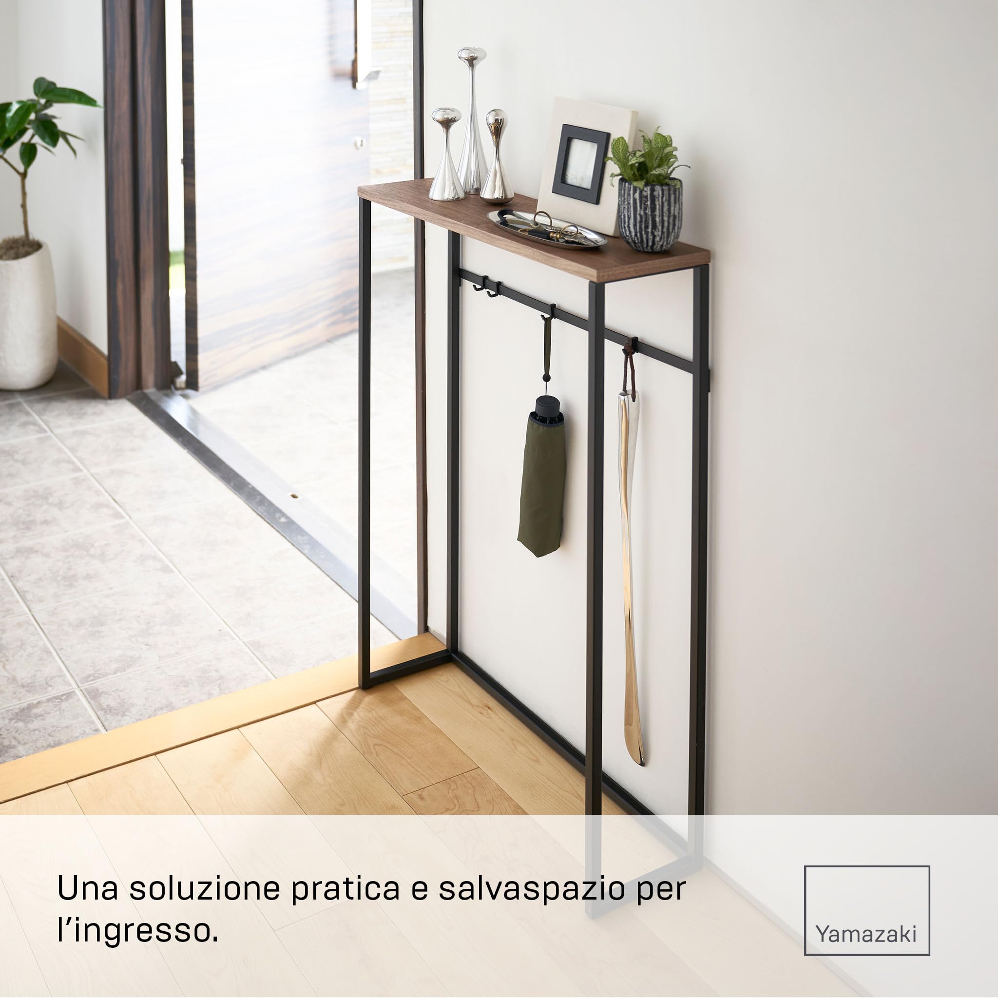 YAMAZAKI 5165 TOWER Console Table, black, Steel/Wood, 60 x 18.5 x 80.5 cm