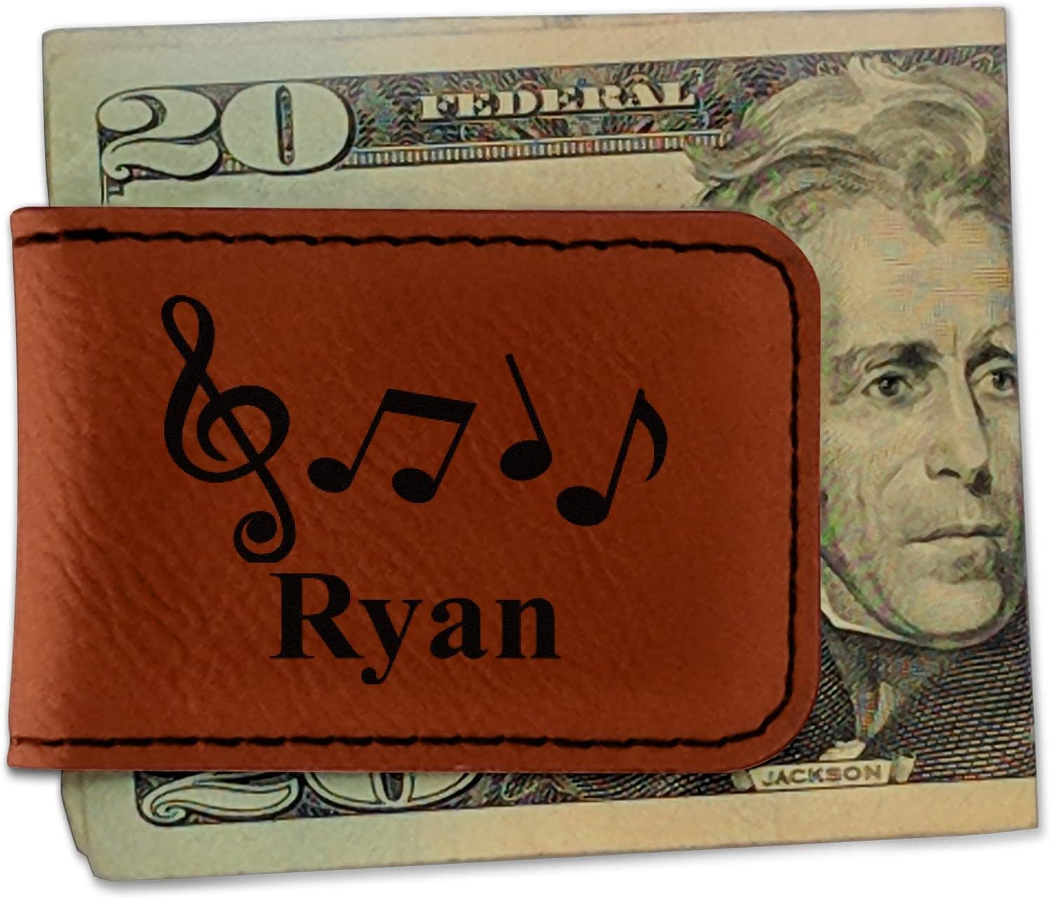 Personalized Musical Notes Leatherette Magnetic Money Clip - Single Sided