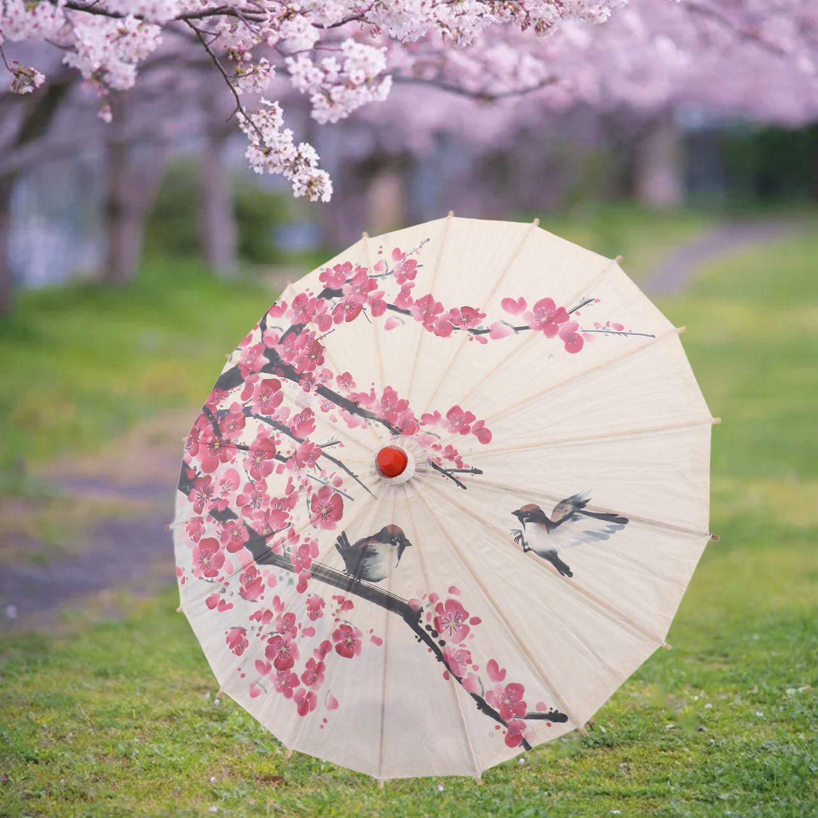 flexman Handmade Oiled Paper Umbrella, 22Inch Chinese Classical Painting Paper Umbrella with Wood Handle for Weddings, Photography, Parties and Performances