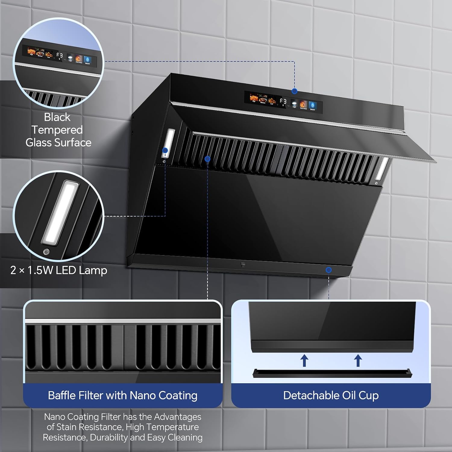Tieasy 30" Under Cabinet Range Hood, 900 CFM, Gesture Control, Auto Clean