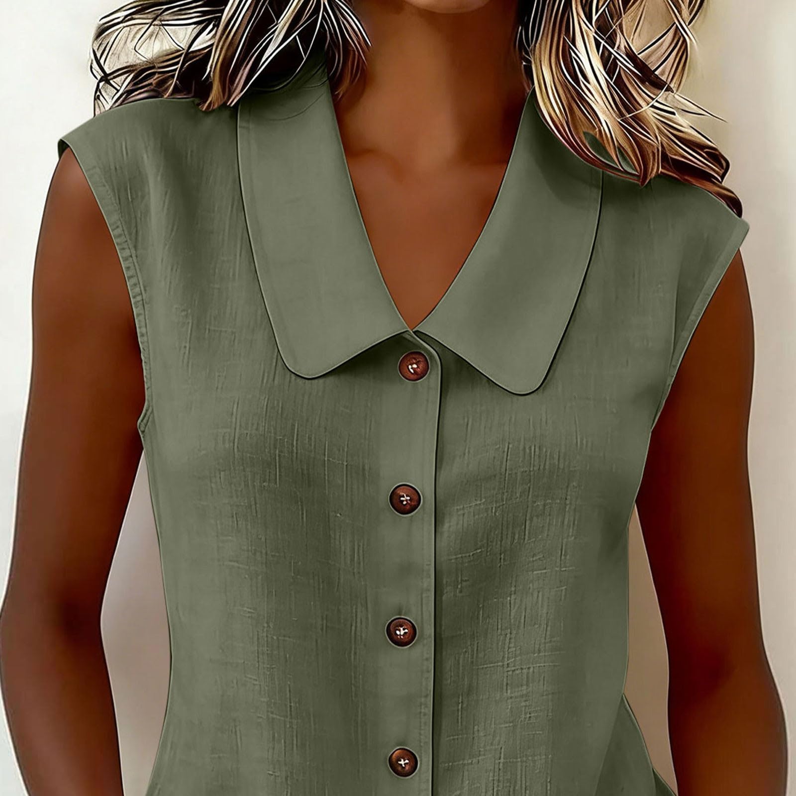 Chemisier Femme Chic et Élégant, Chemisiers et Blouses Femme D'Été sans Manches Coupe Fluide Respirant Col en Revers Bouton Lâche Respirant Couleur Unie Décontracté Tunique Tops pour Tenues Estivale