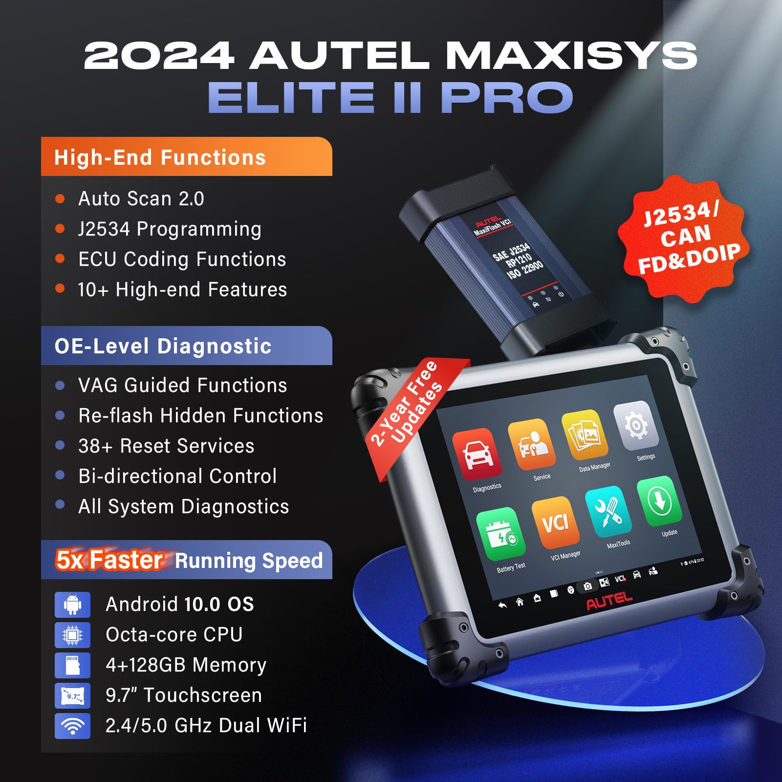 Autel Maxisys Elite II PRO OBD2 Diagnosegerät 2024 Diagnose Scan Tool Upgraded von MK908P/MS908S, J2534 Programmierung & Codierung, 38+ Dienste, All-System-Diagnose, 2 Jahre Update