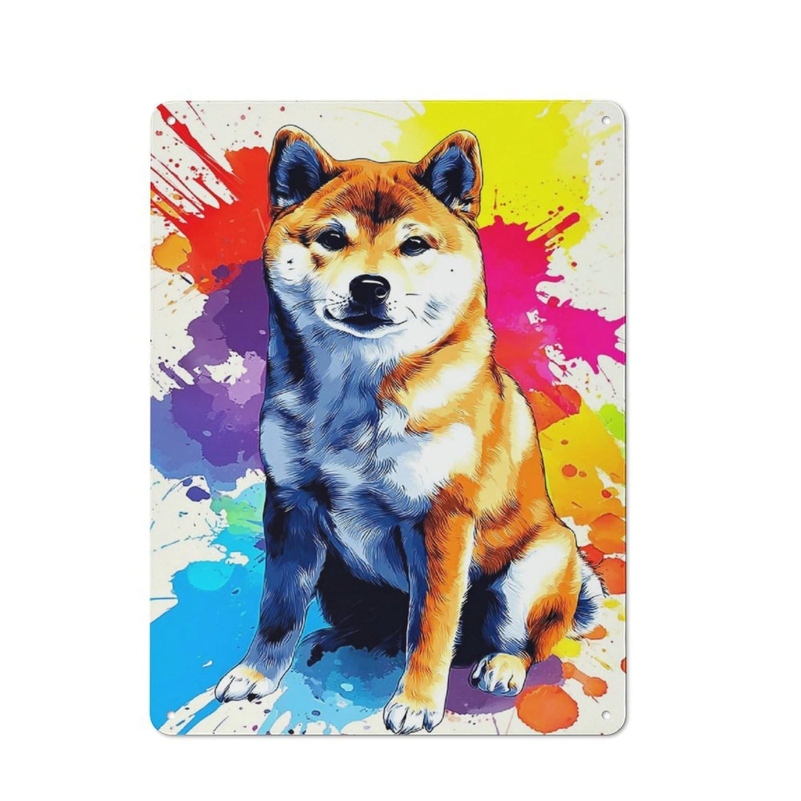 Metal Wall Plaque with Colorful Shiba Inu Artwork Design 40x30cm, Classic Retro Room Decor for Kitchen, Hallway, Bar Or Small Cafe