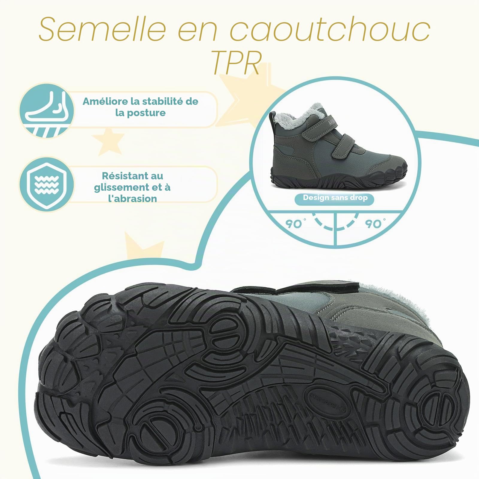 Mishansha Enfants Barefoot Chaussures de Hiver Garçons Bottes de Neige Filles Bottines Chaudes Trekking Antidérapant Gr.25-36 EU