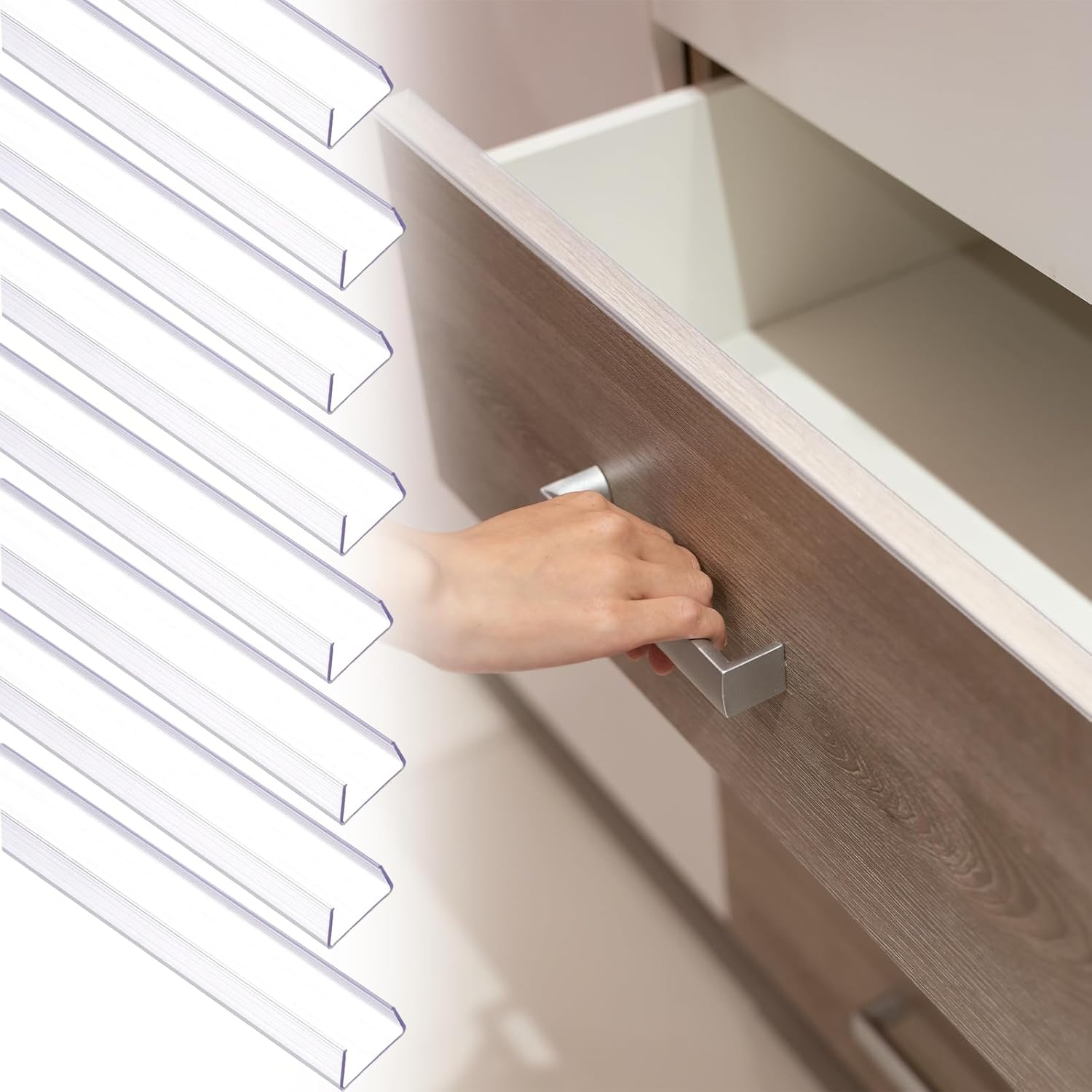 uxcell 8Pcs Cabinet Door Protector, 18" x 5/8" PVC Edge Guard Slip-on Drawer Edge Protector for 1/2"- 9/16" Thick Kitchen Cabinets Door, Clear