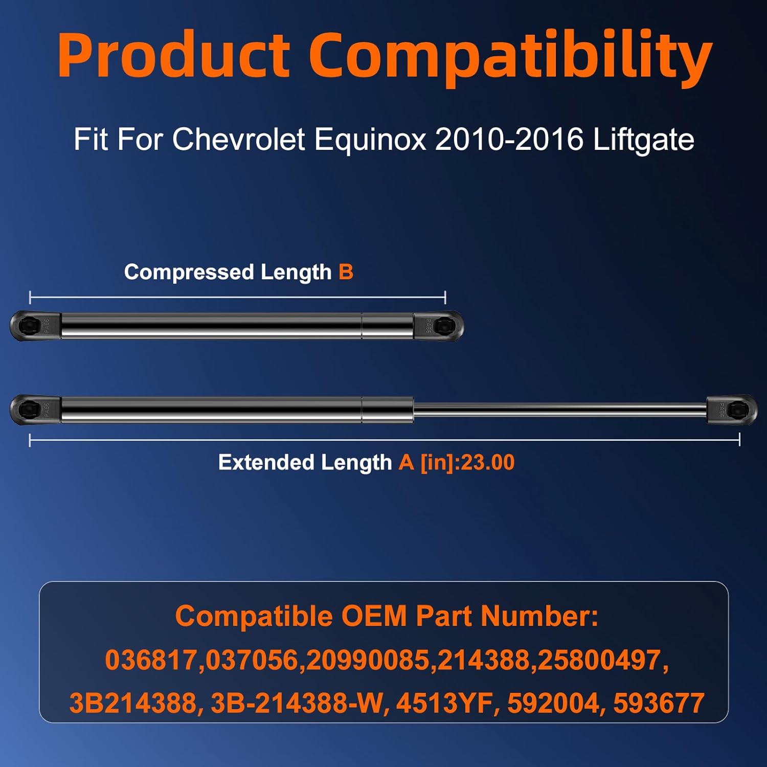 Qty (1) 20990085 Replacement Liftgate Lift Support for Chevrolet Equinox 2010-2016 Tailgate Rear Hatch with Power Lift Gate Right Side, Trunk Shock Strut Replace OE #036817 214388