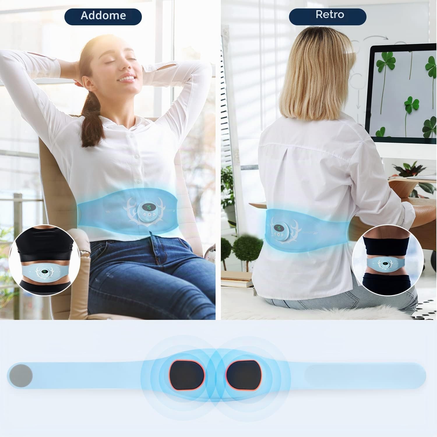 Cintura Elettrostimolatore, Elettrostimolatore Muscolare Addominali Elettrostimolatore, USB Addominale Tonificante Cintura, Adatta 62-124 cm di Vita