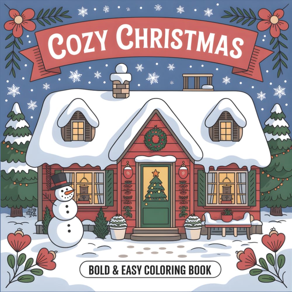 Cozy Christmas Bold & Easy Coloring Book: 50 Heartwarming Holiday Scenes with Fireplaces, Gingerbread Houses, Winter Wildlife, and Festive Fun - Your