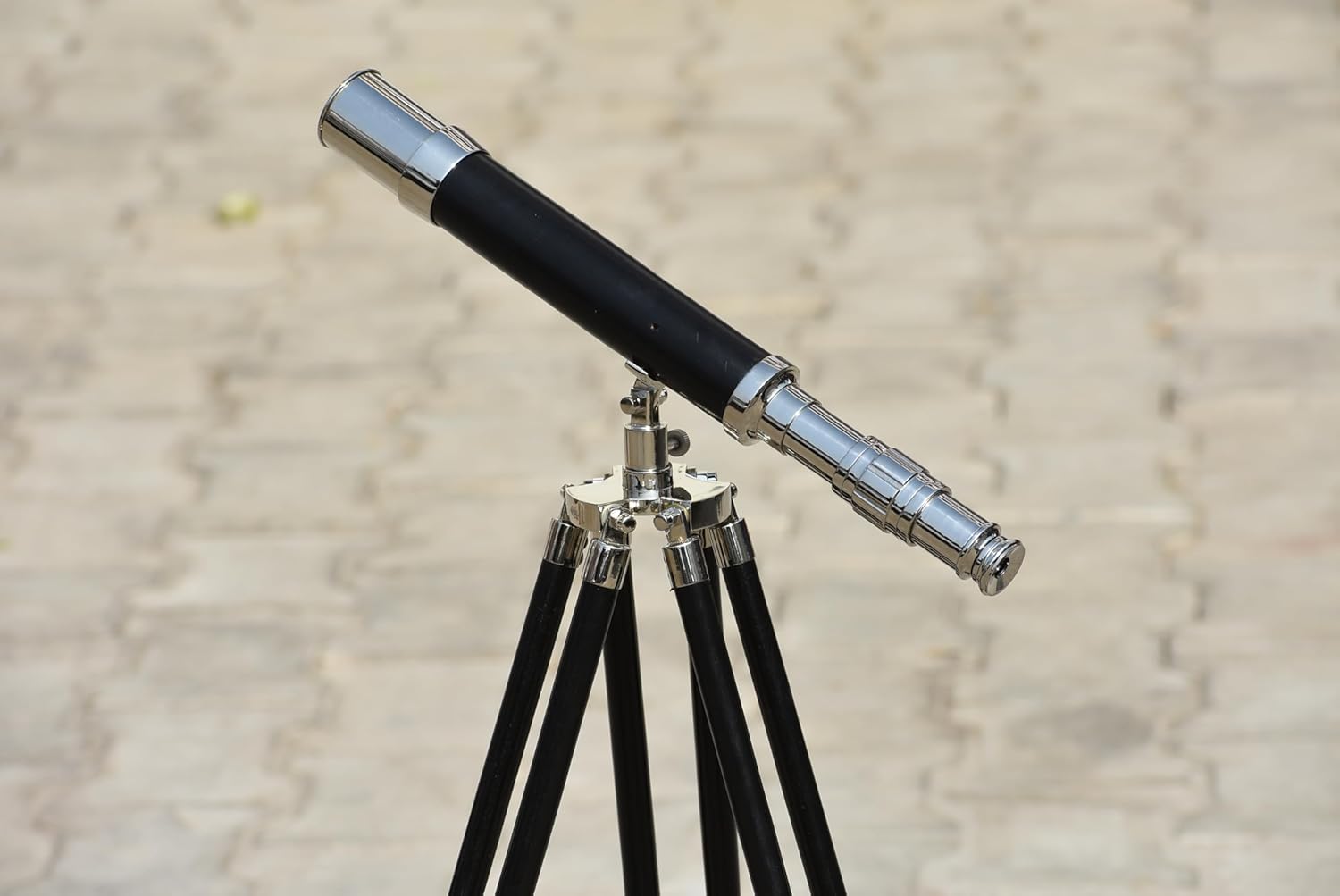 18" Brass Telescope with Wooden Tripod Polished Finish Spyglass for Nautical Decor Vintage Maritime Telescope with Adjustable Wood Stand Functional Antique Look for Home or Office (4)