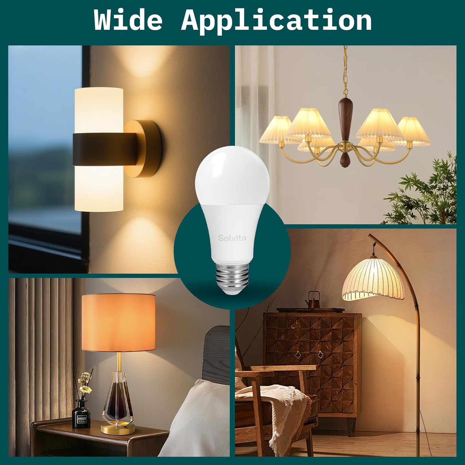 Solvita A19 LED Light Bulbs, 9W Dimmable Lights - Flicker Free EyeComfort, E26 LED Bulb 60 Watt Equivalent, 800 Lumens, 5000K Daylight, 90 CRI for Home Office Bedroom Kitchen, 6 Pack