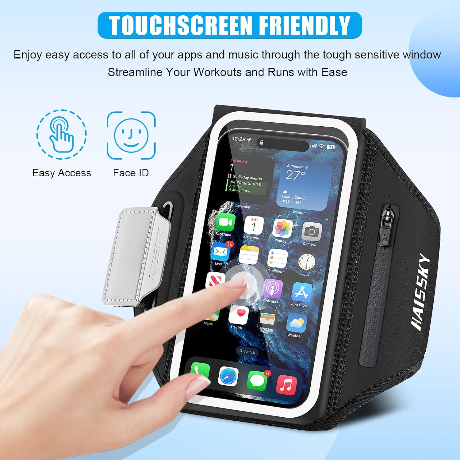 Running Phone Armband with Earphone Holder - 3D Design Cell Phone Armband for iPhone 15/14/13 Pro/Plus & Galaxy S20/S10, Water Resistant Sports Phone Holder with Key Slot for 6.9" Device image 4