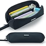 Small Pencil Pouch with 180° Open Design, Slim Pencil Case for Girls and Boys, Aesthetic & Cute Pen Bag for School, Office, Makeup or Tech Accessories-Black