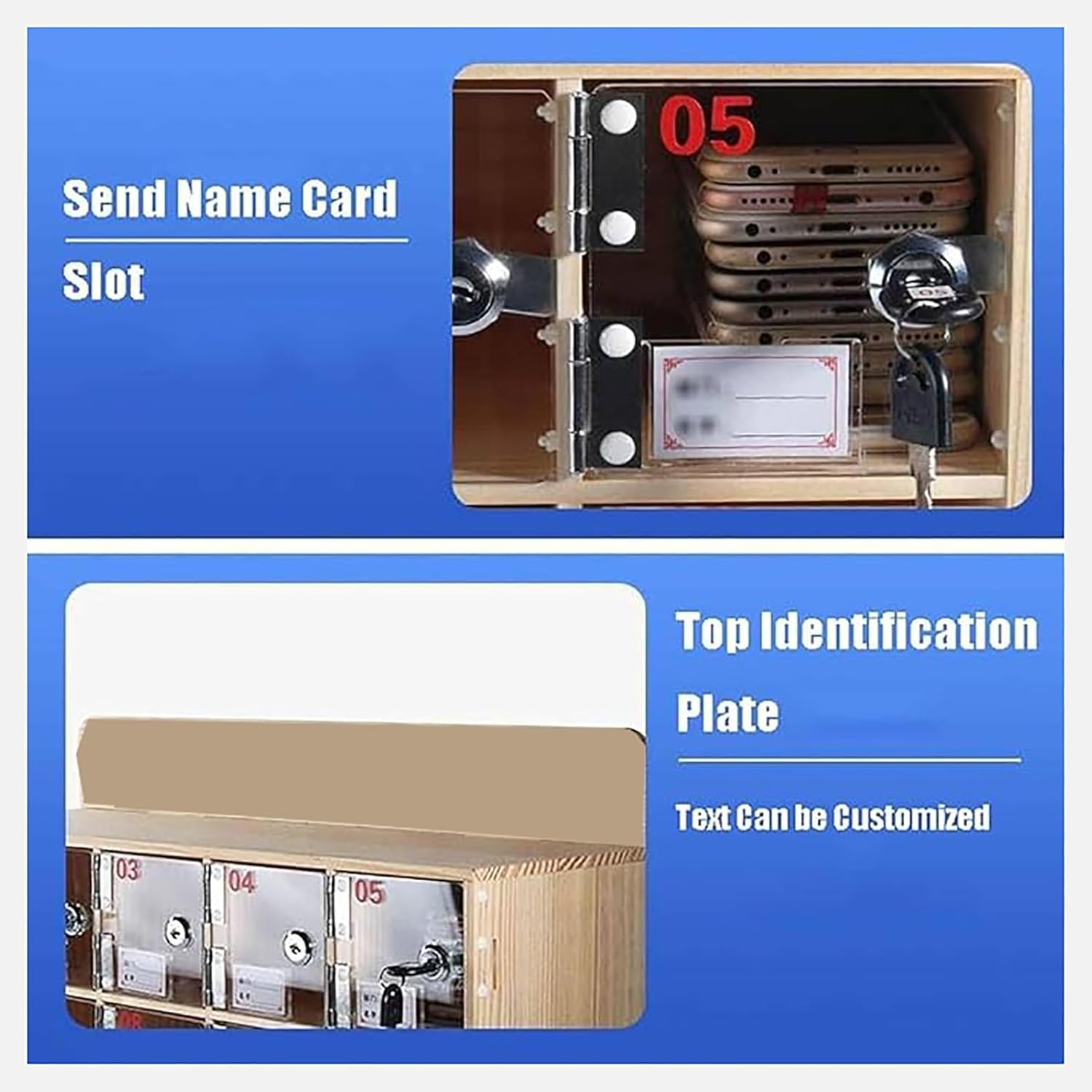 Wooden Wall-Mounted Phone Storage Cabinet with Lock & Key, Secure Lockers for Offices, Classrooms, and Factories - 33x32cm, Ideal for Staff Organization