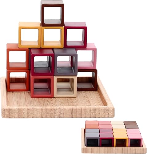 ReLIVE Busy Blocks - Juego de 16 piezas - Bloques de construcción para bebés y niños pequeños - Silicona suave sin BPA - Fácil de limpiar - Juguete