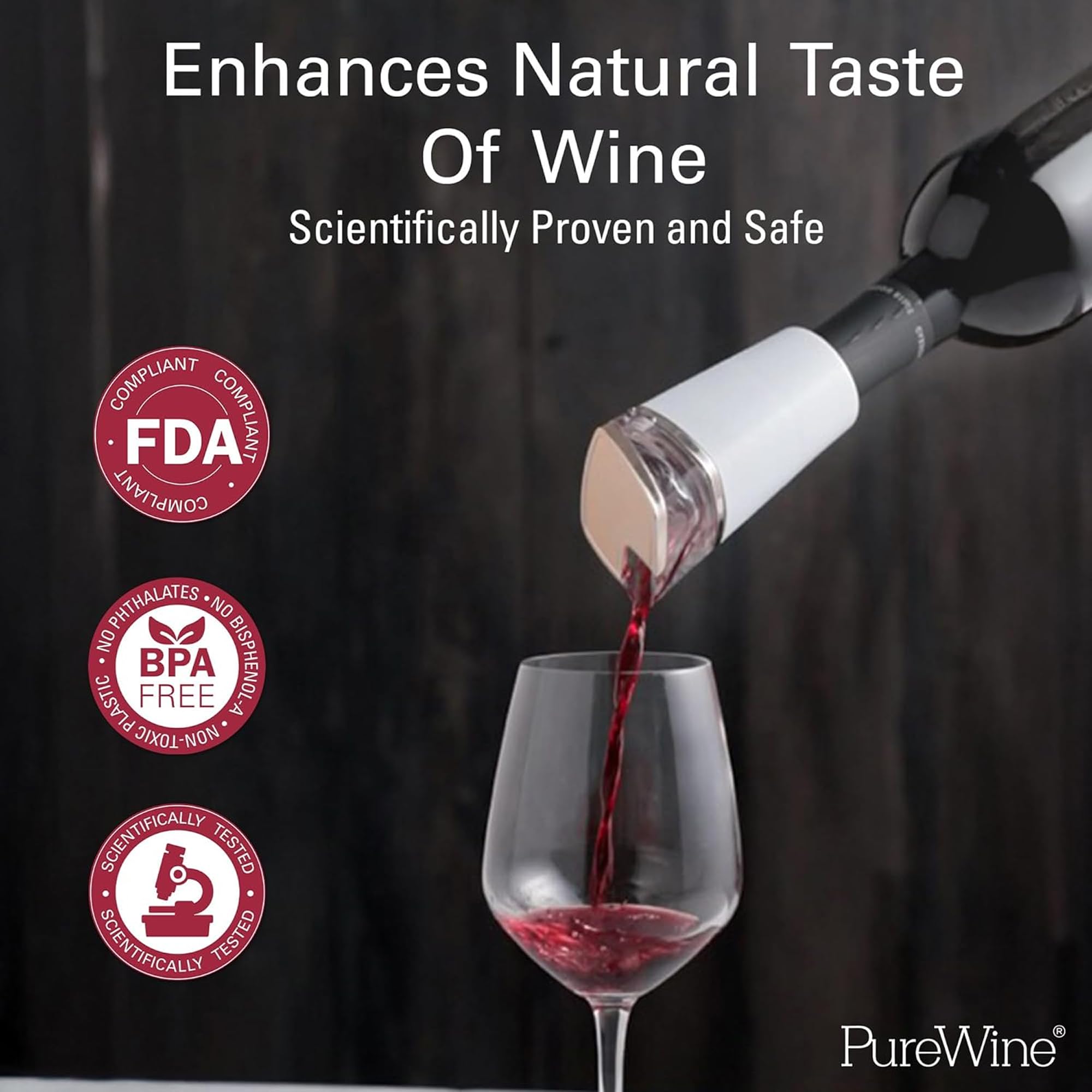 PureWine Phoenix Filtre et aérateur de bouteille de vin réutilisable pour verser le filtre histamine et sulfites, aère et restaure le goût – Noir