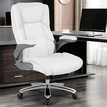 Ergonomic Office Chair, Big and Tall Office Chair with Built-in Lumbar Support & Flip-Up Armrests, High Back Height Adjustable Executive Leather Desk Chair Computer Chair, Rolling Swivel Task Chair