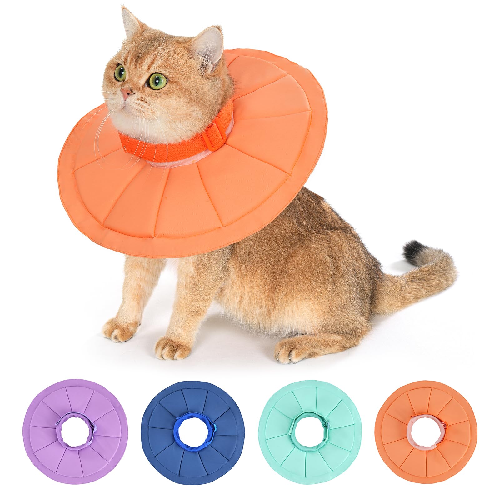 Avont Adjustable Cat Recovery Collar, Soft Lightweight Water Resistant Donut Cone for Cats After Surgery, Anti-Lick Protective E-Collar for Healing -Orange(M)