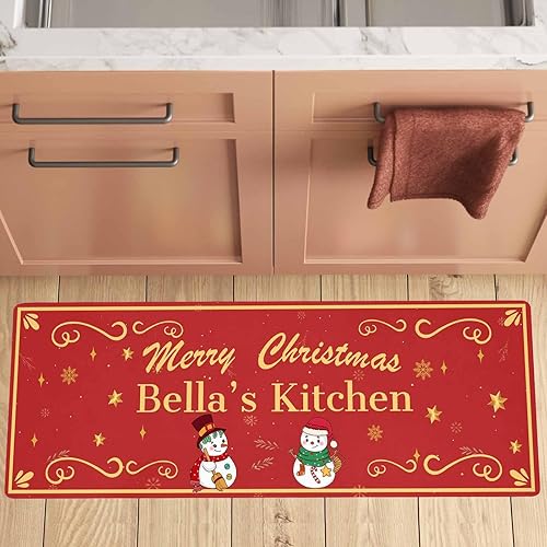 Miniatura 2 de Tapetes de cocina navideños personalizados para el piso, alfombras de cocina personalizadas con nombre de la familia, tapete de cocina