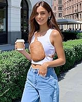 Vista 100 de Telena Riñonera pequeña para mujer, de cuero, cangureras, bolsa de pecho para mujer 3-camel marrón