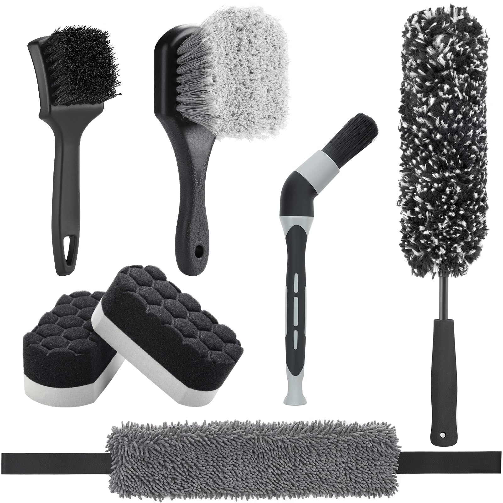 Fantasticlean 7 PCS Auto Reinigungsset, Mikrofaser Felgenbürste und Felgenputzband, Felgen- und Reifenbürste, Detailing Pinsel, Polierschwämme für Autowäsche und Pflege