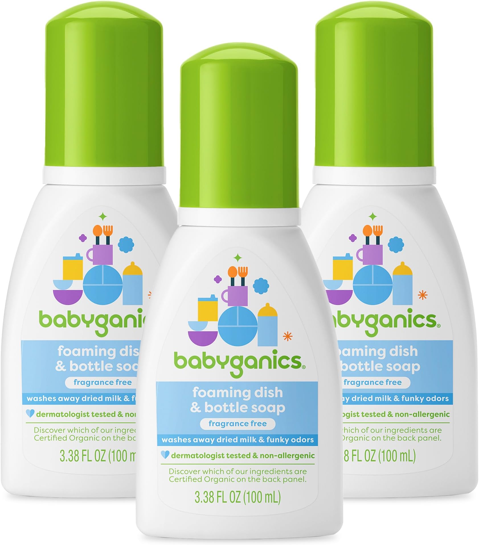 Foaming Dish & Bottle Soap for Travel, Fragrance Free, Packaging May Vary, 3.38 Fl Oz (Pack of 3)