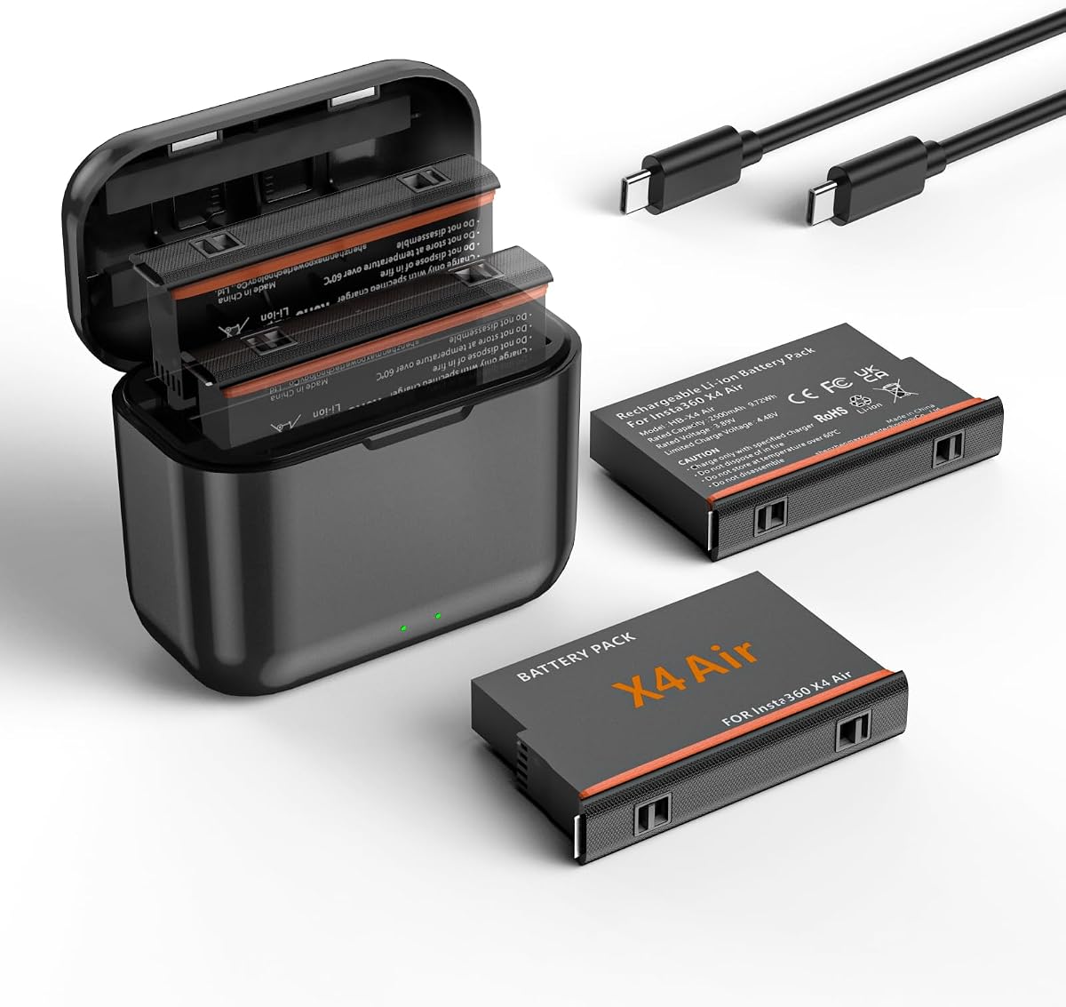 2026 Nuevo juego de cargador de batería de aire 360X4, paquete de 2 baterías de repuesto de 2500 mAh y estuche de cargador de carga rápida dual para cámara de aire Insta360 X4 (2 baterías + 1 cargador)