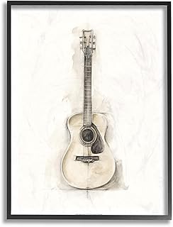 Stupell Industries Acoustic Guitar Watercolor Drawing Black Framed Wall Art, 11 x 14, Multi-Color