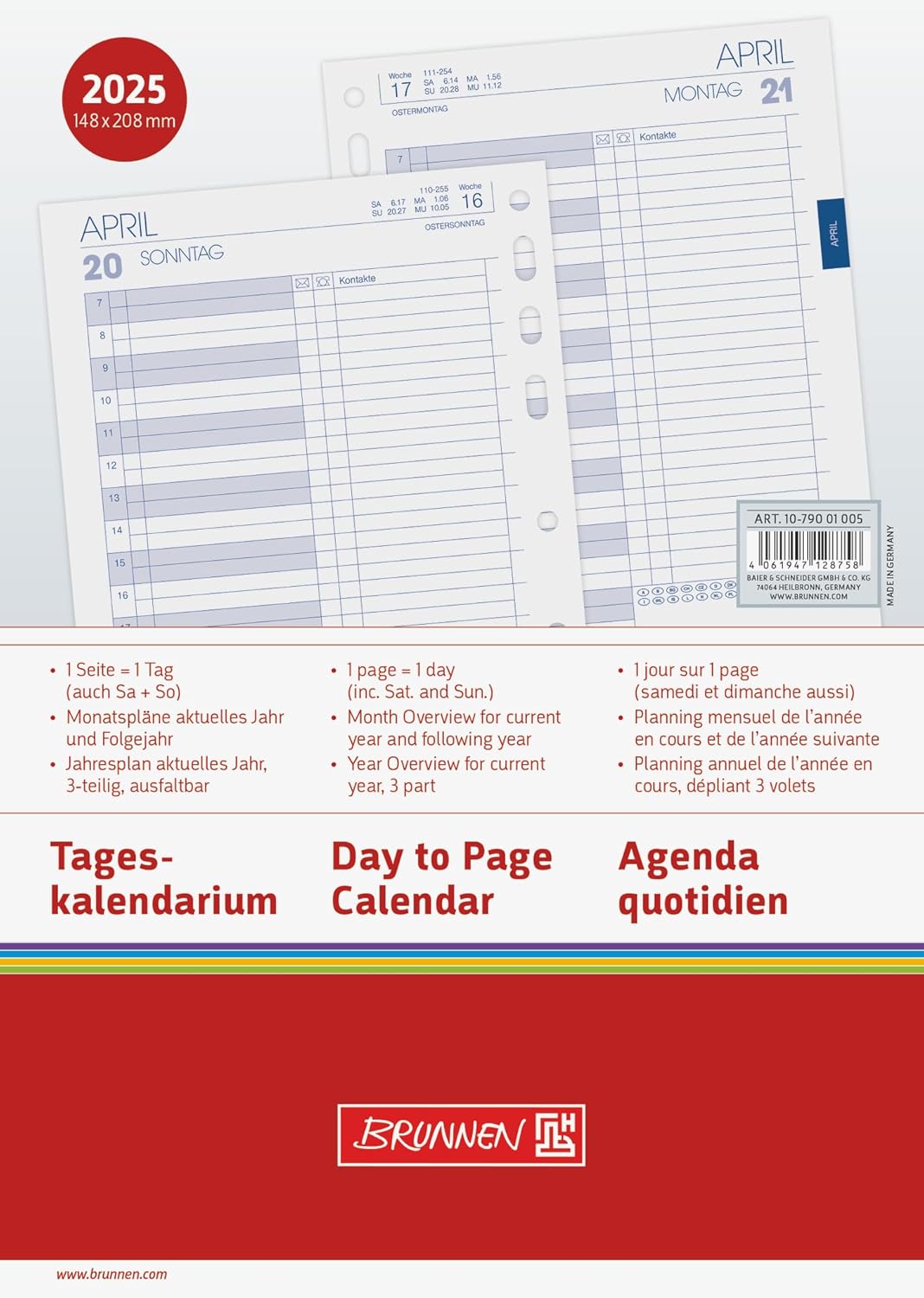 BRUNNEN Business Daily Calendar (2025), 1 Page = 1 Day, A5, 408 Pages
