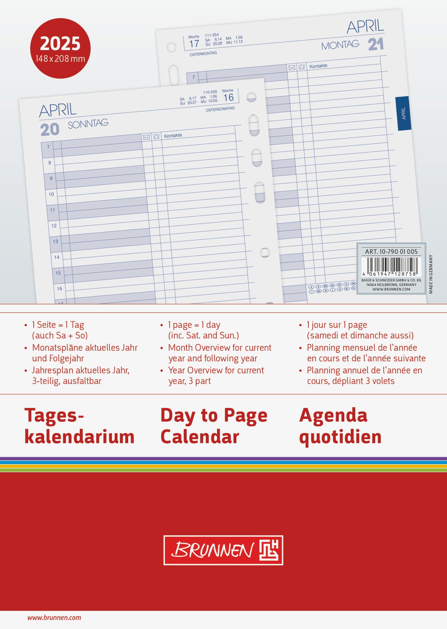 BRUNNEN Business Daily Calendar (2025), 1 Page = 1 Day, A5, 408 Pages