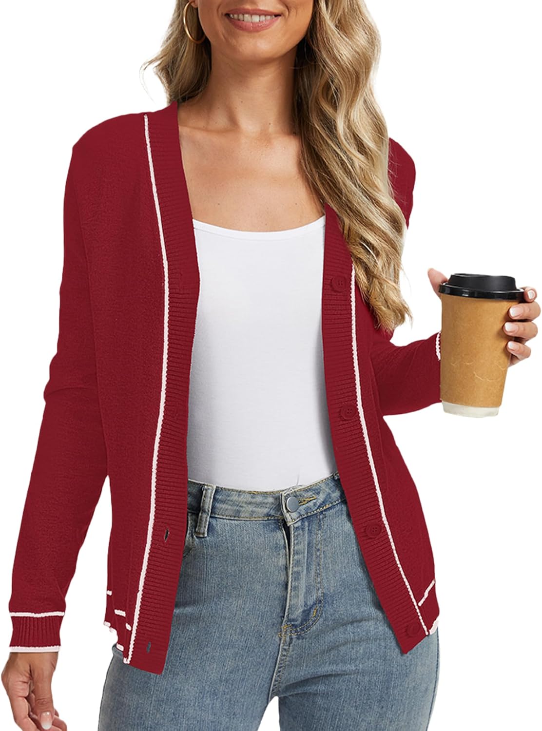 Cardigan Sweaters for Women Long Sleeve Button Down Knitted Sweater Lightweight V Neck Tops Outerwear