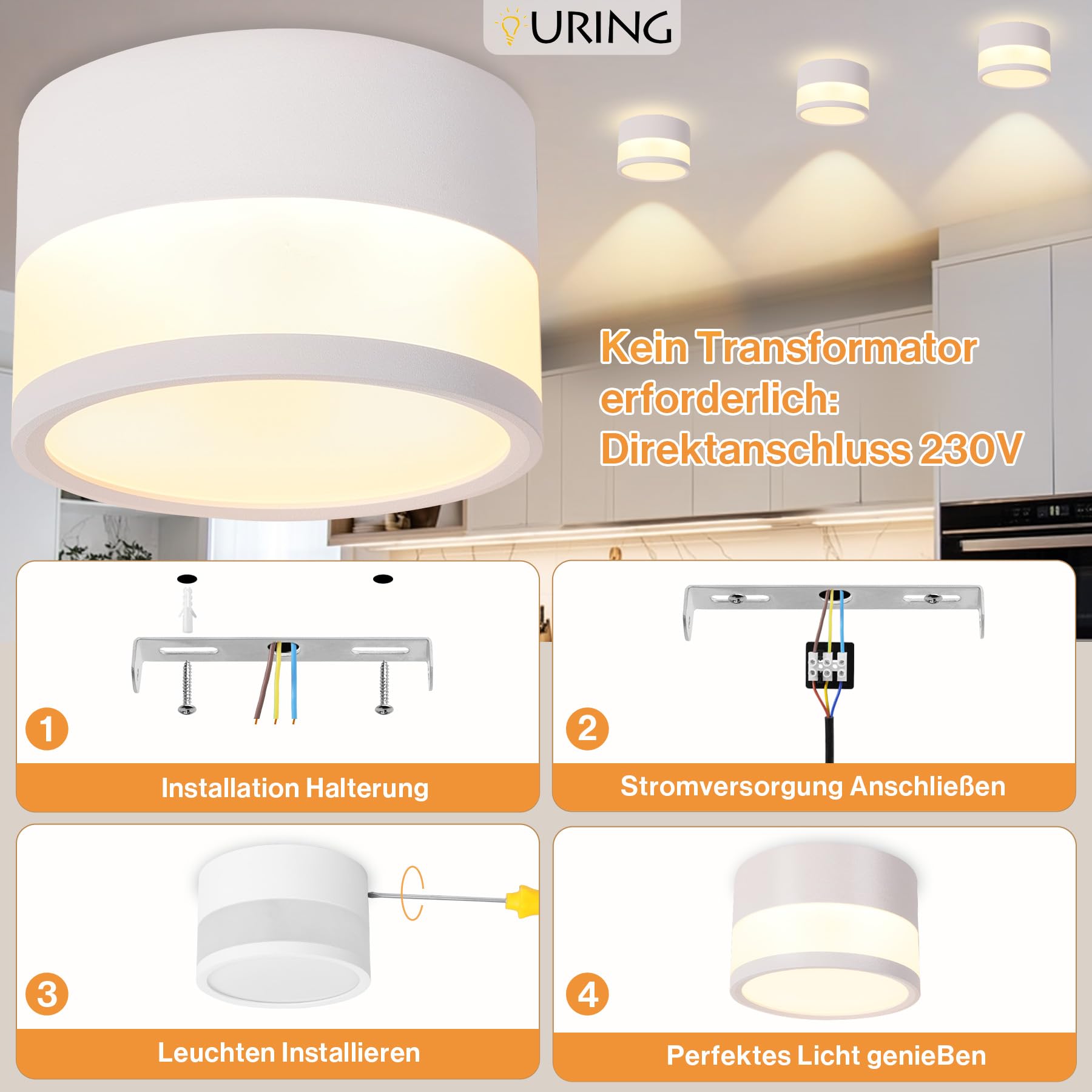 LED Aufbauspot Dimmbar IP65 Deckenleuchte Aufputz 12W 2700K-6500K Aluminium 230V Ø10cm