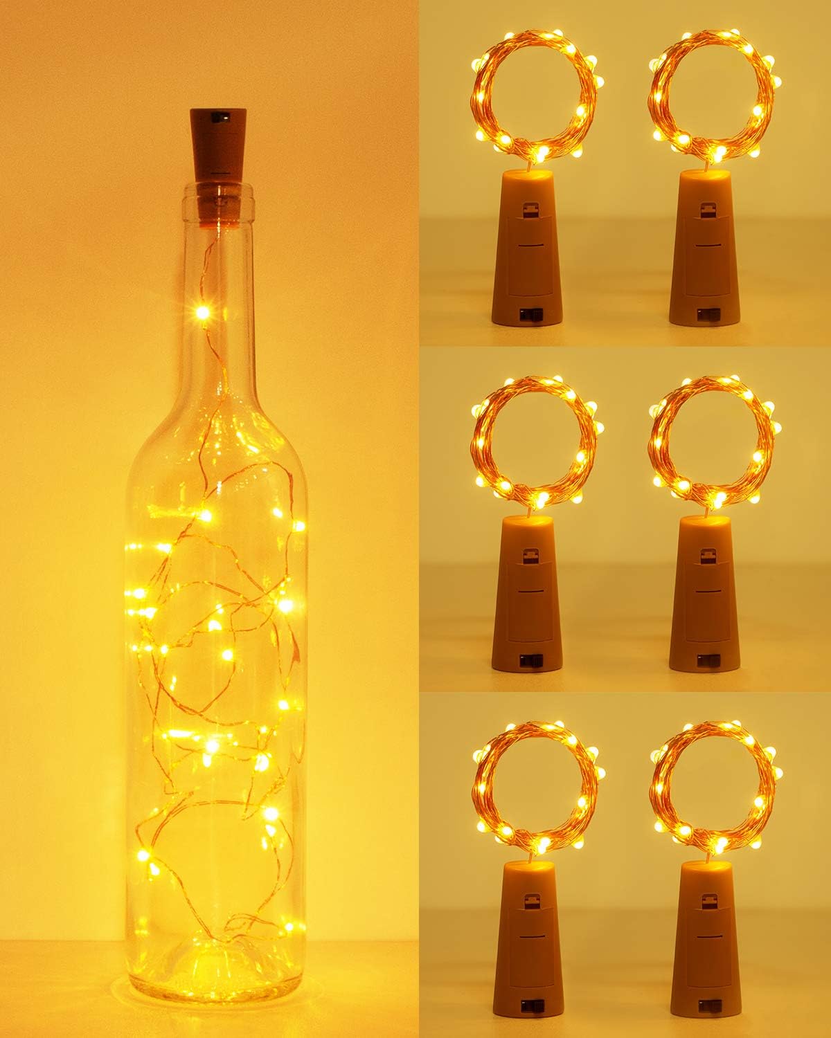 Kolpop 6 Pack Bottle Lights, Cork Lights for Wine Bottles, 2m 20 LED