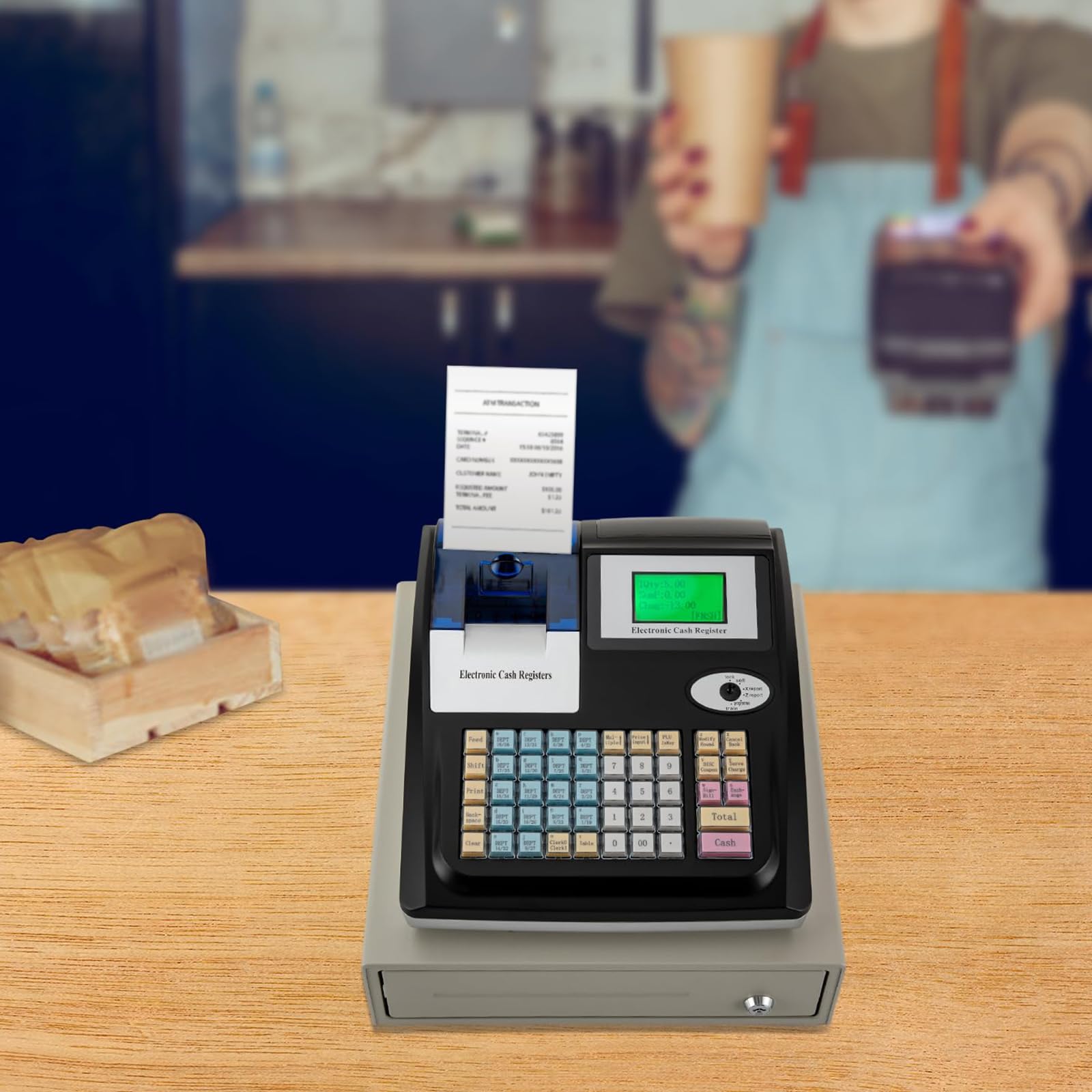 Caja Registradora Electrónica (de Cajón), para Pequeñas Empresas, con Doble Gestión (Llave Y Contraseña), Pantalla LED8 para Clientes, para Restaurantes Y Supermercados,White