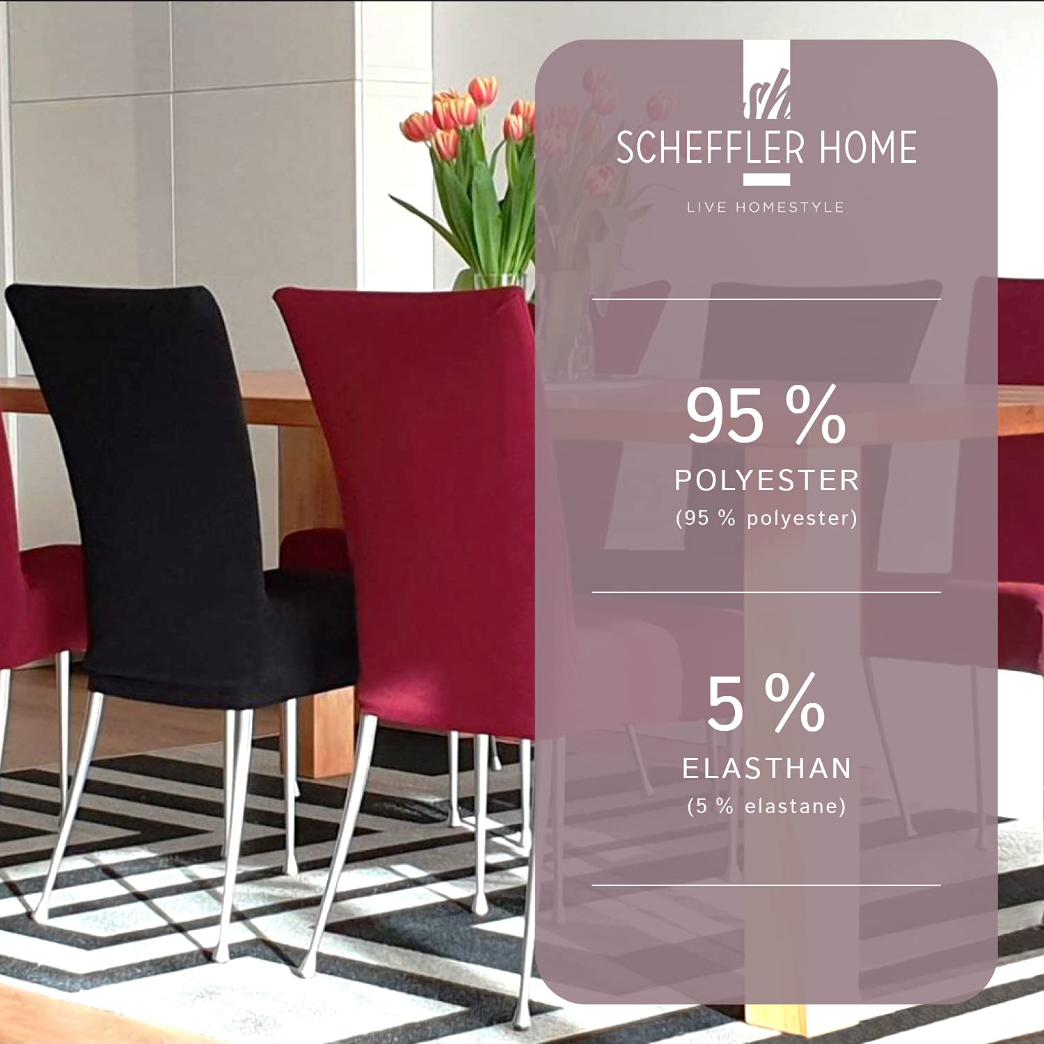 SCHEFFLER-Home Fundas Sillas de Comedor Elásticas MIA – Set de 6 Elegantes Fundas Sillas Ajustables – Fundas para Sillas en Microfibra con Banda Elástica, Marfil-Crema