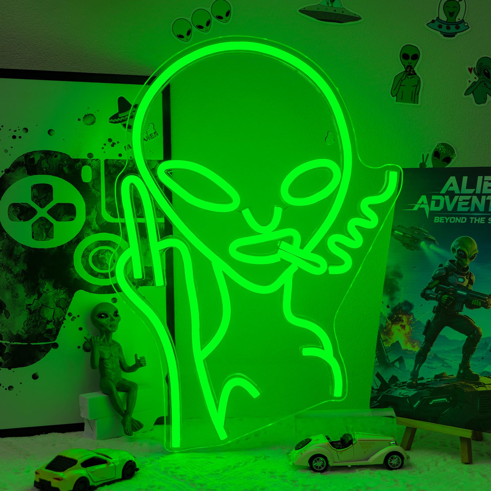 LUCUNSTAR Grüne Außerirdischer Neon Schild, Außerirdischer N