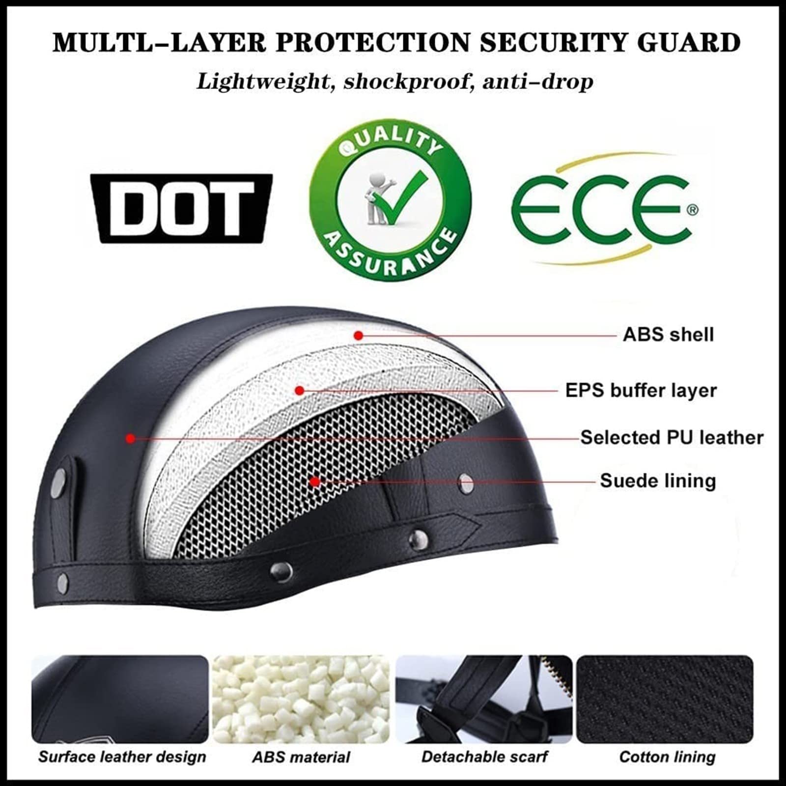 Classic Casco Da Moto Jet,Portatile Mezzi Caschi Retrò Casco Scodella Moto ECE Omologato Casco Anticollisione Di Sicurezza Caschi Cromwell Per Scooter Chopper Cruiser