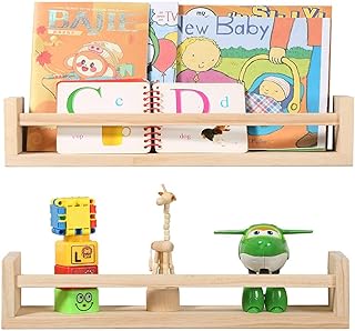 Nursery bookshelf- Set of 2- Baby floating bookshelf or Book Shelf Organizer for Kids Nursery Decor,Wall Shelves for Kitchen Spice Rack,Pine Natural Wood (nature, 16.5inch)