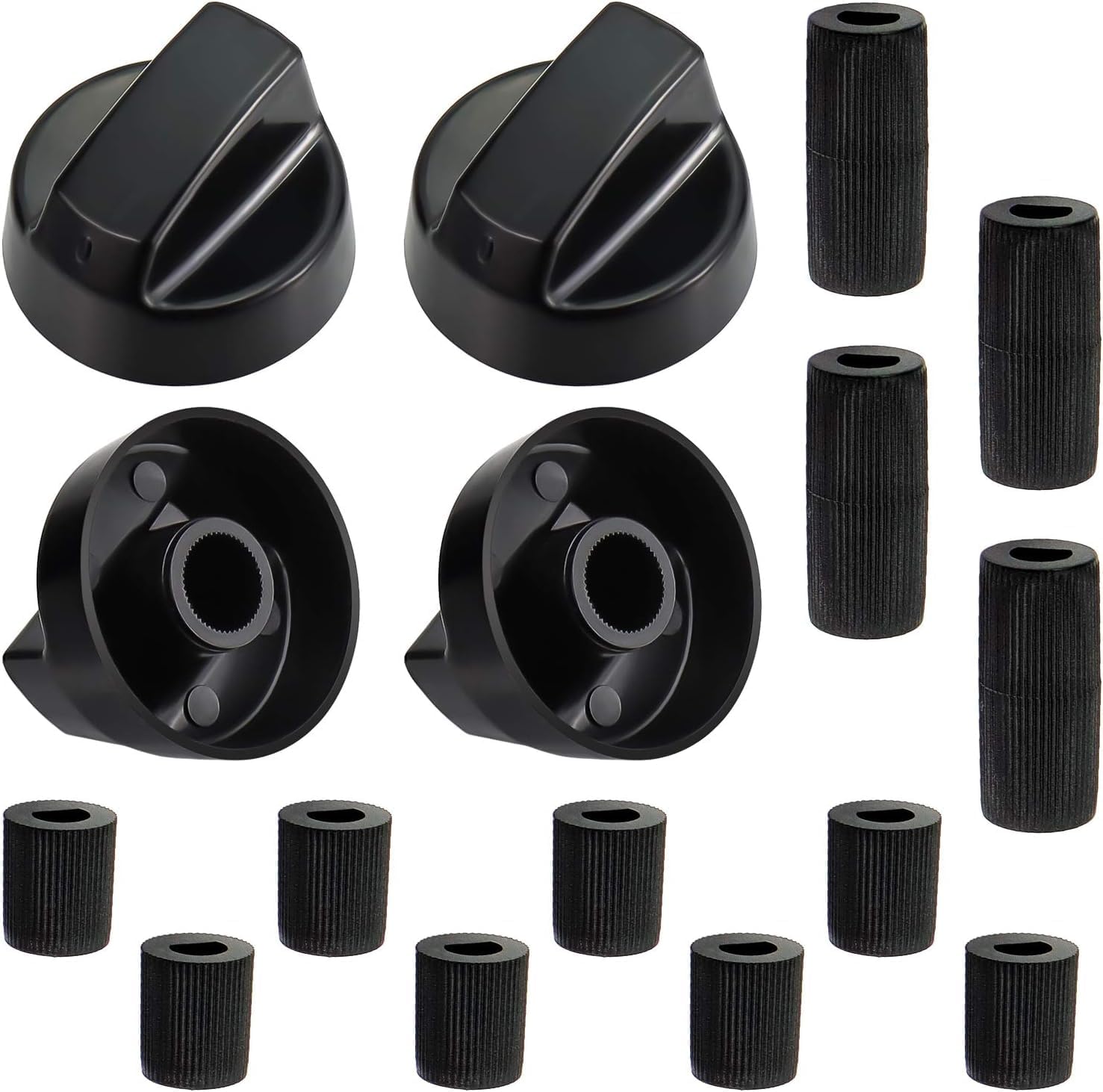Blutoget 4 Pack Black Universal Control Knobs with 12 Adapters - Compatible for Oven Stove Range - Universal Stove Knobs - Wide Range of Availability