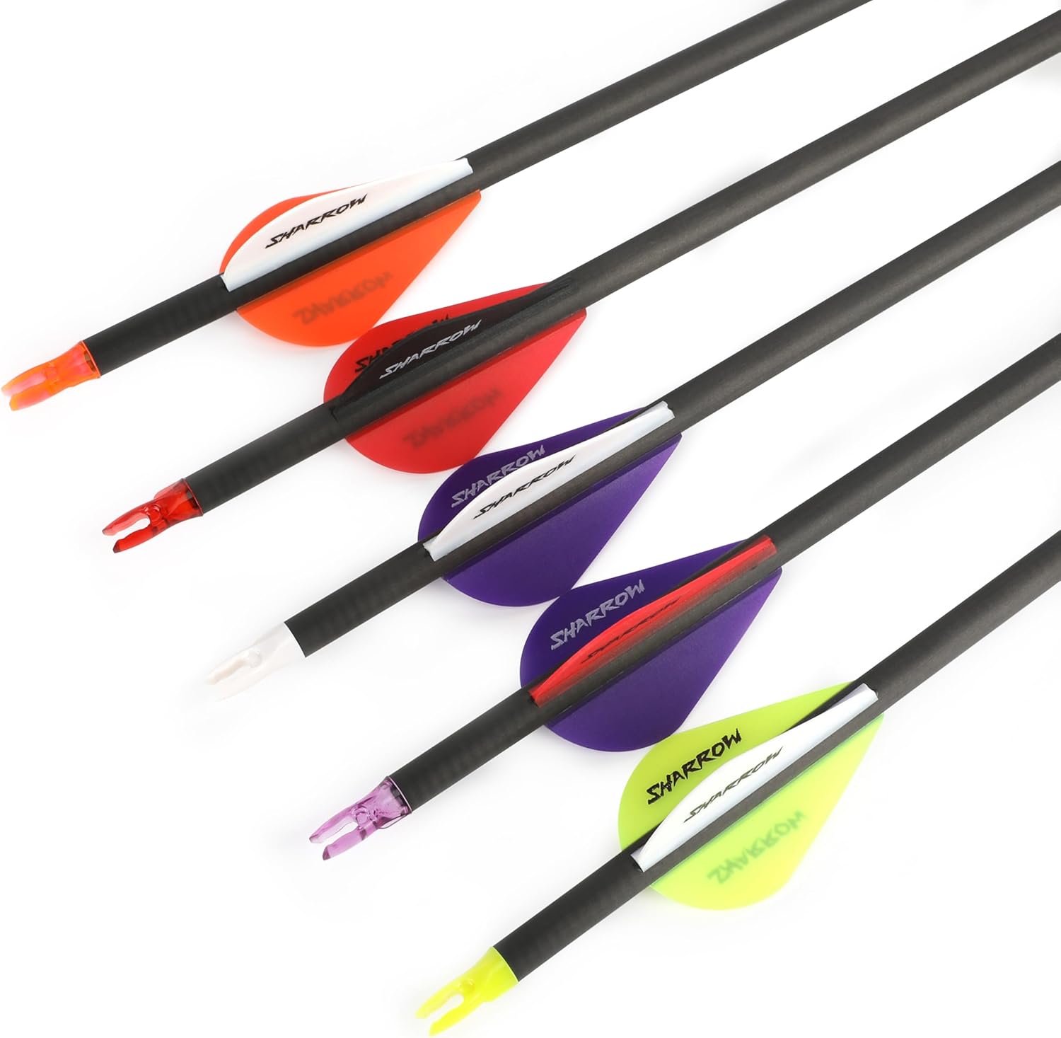 AMEYXGS 31Inch Pure Carbon Arrows Hunting Target Practice Archery Spine 250 300 350 400 500 600 with 2 Inch Rubber Feather for Compound Recurve Traditional Bow