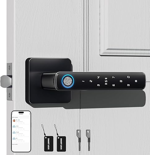 Cerradura de puerta inteligente de huellas dactilares, cerradura de puerta de entrada 5 en 1 sin llave con control de aplicación, teclado de código