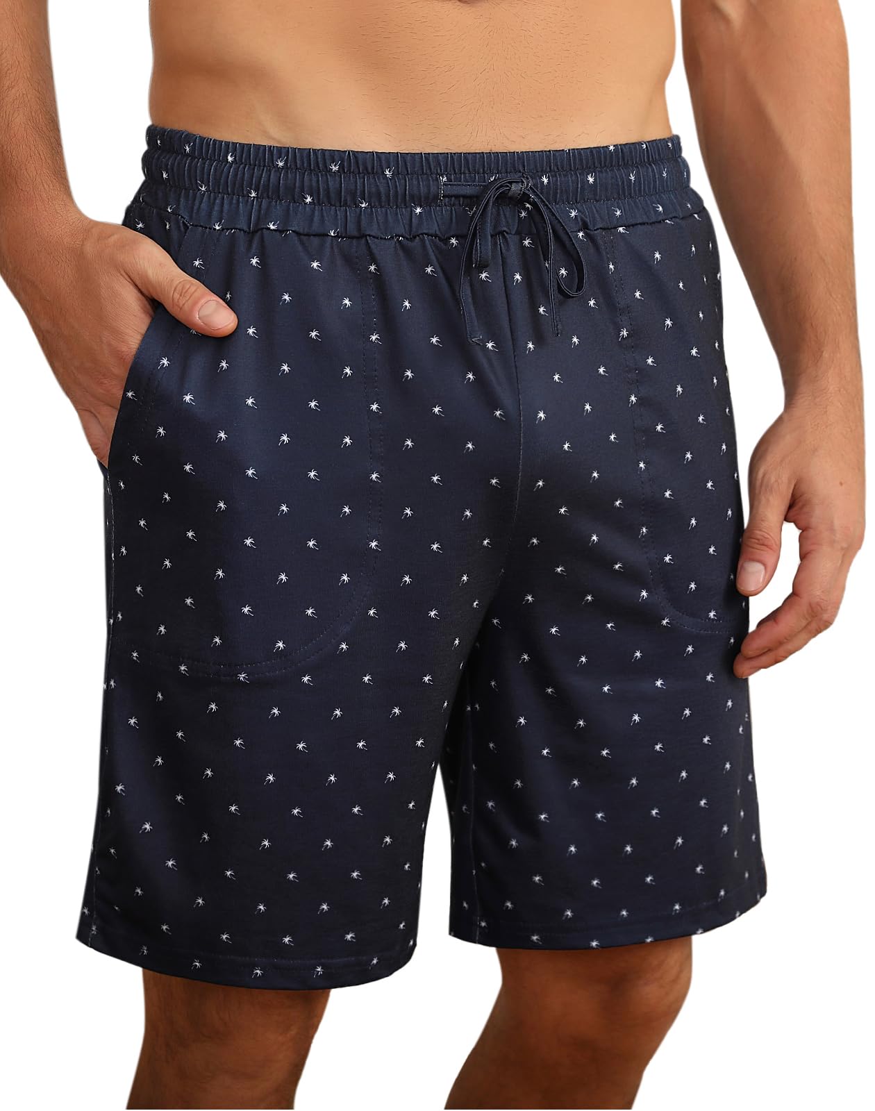 Demegimi Herren Schlafanzughose Kurz Schlafhose Sommer Pyjamahose Baumwolle Schlafshorts Shorty Freizeithose mit Anker Palmen Druck