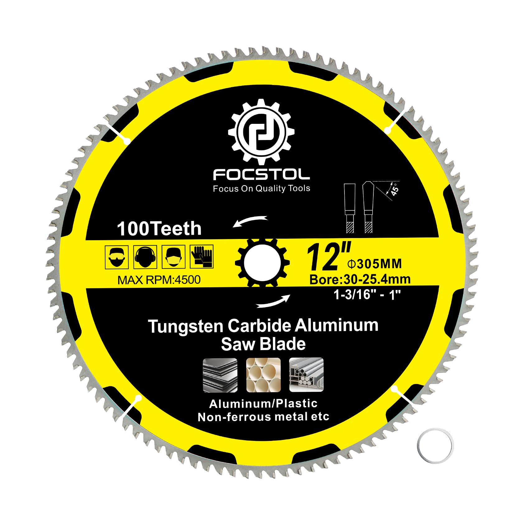 FOCSTOL Hoja Sierra Circular para Aluminio 305mm x 30mm - Disco para Corte Aluminio con 100 Dientes Para Cortar Metales No Ferrosos Plástico