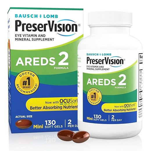 PreserVision AREDS 2 Eye Vitamins, #1 Eye Doctor Recommended Brand, Lutein and Zeaxanthin Supplement with Vitamin C, Vitamin E,Zinc, and Copper, 130 Softgels (Minigels)