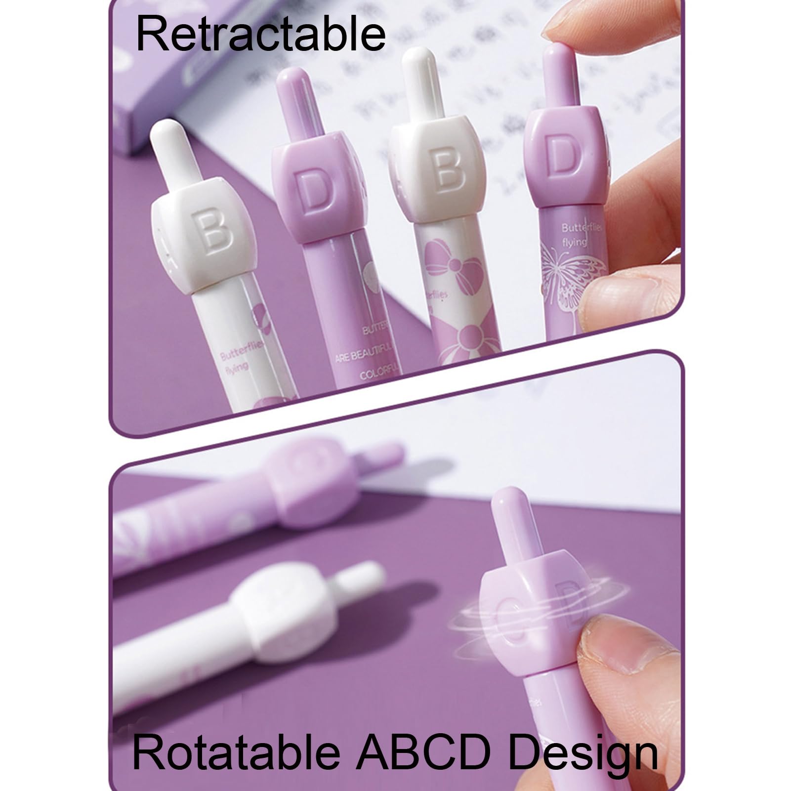 4 Pcs Cute Gel Pens Purple Retractable Pens with Rotatable ABCD Design 0 5mm Black Ink Writing Pen — view 4