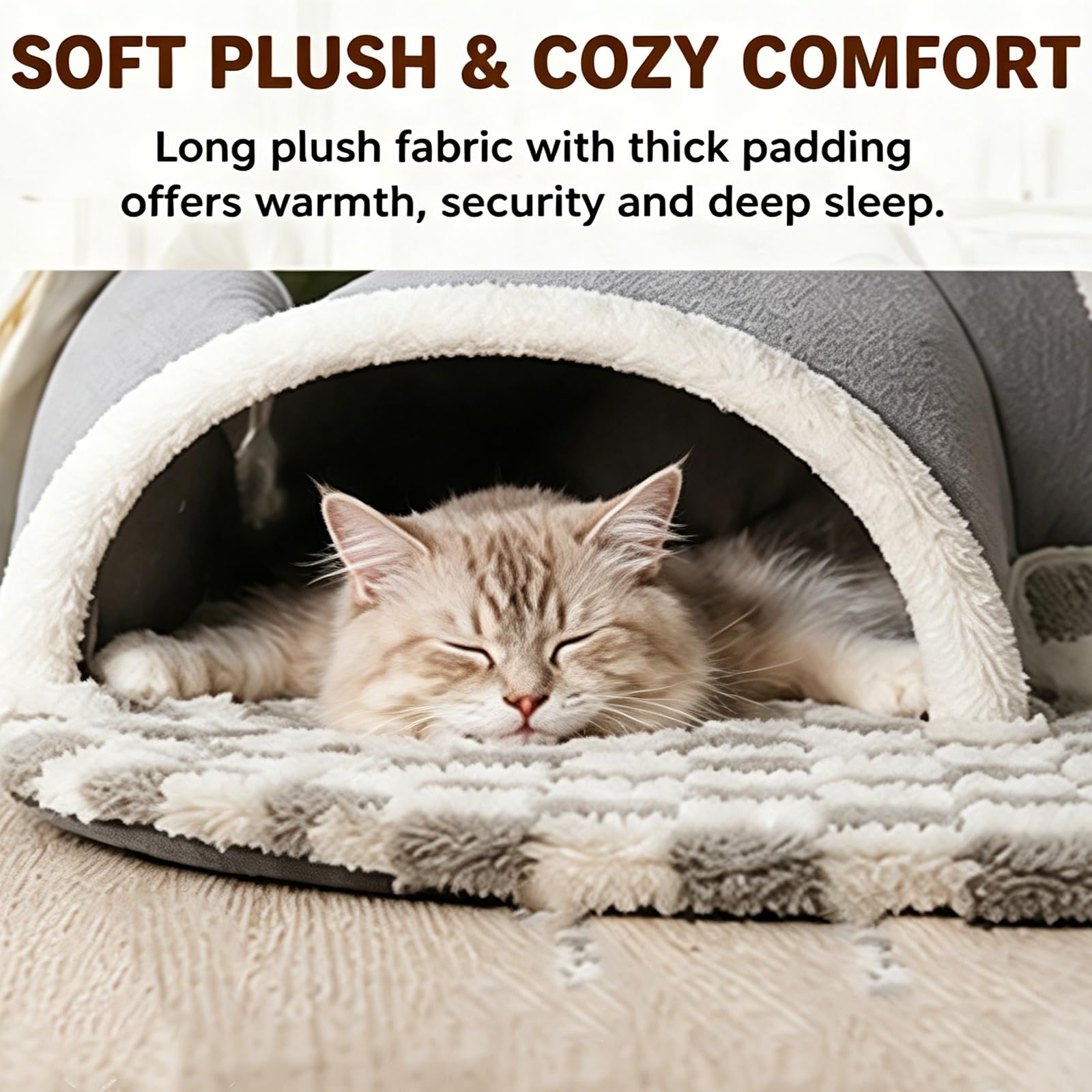 PlüSchiges 2-In-1-Katzentunnel-Bett – Faltbarer,Langer PlüSch-Spieltunnel Mit Abnehmbarem Bett FüR Wohnungskatzen,KäTzchen & Kleintiere (B,Groß: 85 cm × 70 cm)